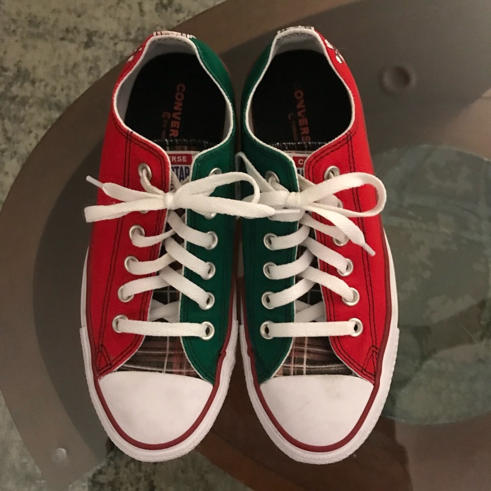 CONVERSE All Star Canvas Low Top Christmas Sneakers *Red, Green & Plaid* - Picture 5 of 12